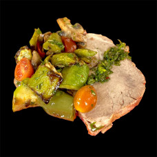 СВИНСКИ ВРАТ С ЧИМИЧУРИ И ПЕЧЕНИ ЗЕЛЕНЧУЦИ